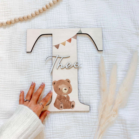 Cute Teddy Wooden Initial